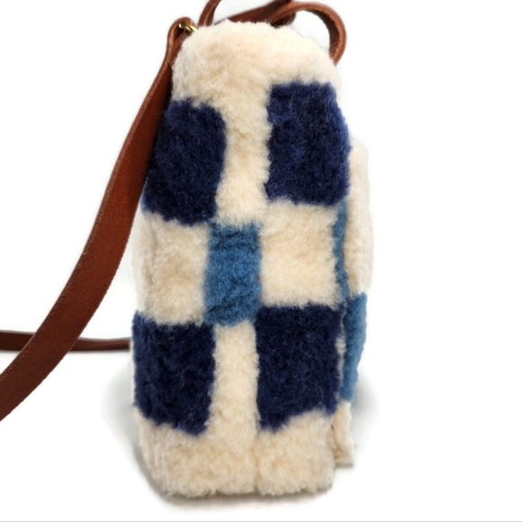 Madewell Transport White & Blue   Checkered Sherpa Small Satchel Crossbody Bag - Picture 7 of 14